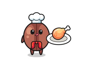 coffee bean fried chicken chef cartoon character