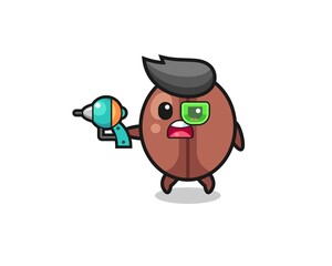 cute coffee bean holding a future gun