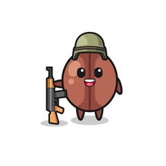 cute coffee bean mascot as a soldier