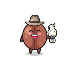 coffee bean zookeeper mascot with a parrot