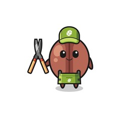 cute coffee bean as gardener mascot