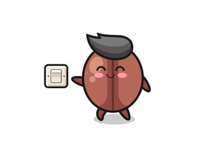 Obraz premium cartoon coffee bean is turning off light