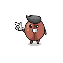 coffee bean mascot pointing top left