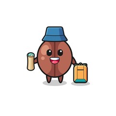 coffee bean mascot character as hiker