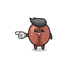 coffee bean cartoon with pointing left gesture