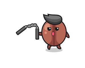 cartoon of coffee bean using nunchaku