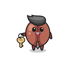 cute coffee bean as a real estate agent mascot