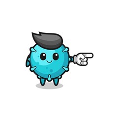 virus mascot with pointing right gesture