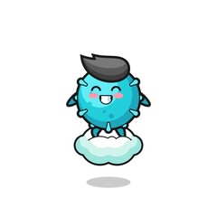 cute virus illustration riding a floating cloud