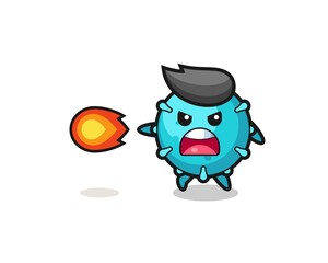 cute virus mascot is shooting fire power