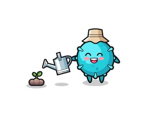 cute virus is watering plant seeds