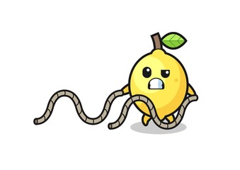 illustration of lemon doing battle rope workout