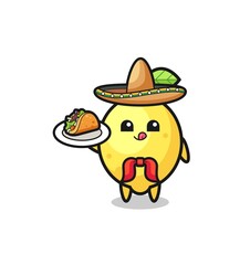 lemon Mexican chef mascot holding a taco