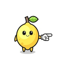 lemon mascot with pointing right gesture