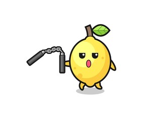 cartoon of lemon using nunchaku