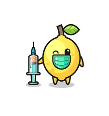lemon mascot as vaccinator