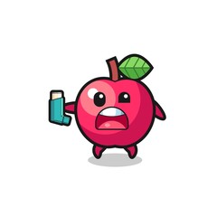 apple mascot having asthma while holding the inhaler