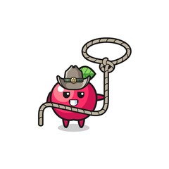 the apple cowboy with lasso rope