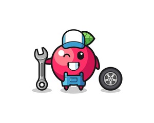 the apple character as a mechanic mascot