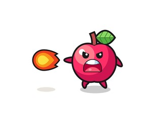 cute apple mascot is shooting fire power