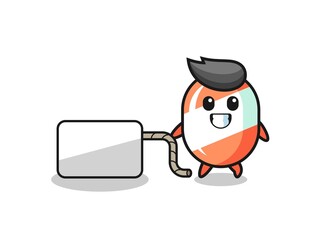 candy cartoon is pulling a banner