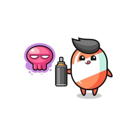 candy cartoon make a graffiti with a spray paint
