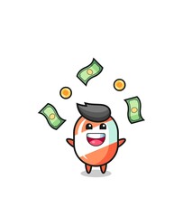 illustration of the candy catching money falling from the sky