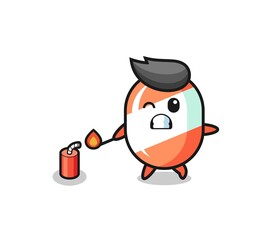 candy mascot illustration playing firecracker