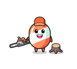 candy lumberjack character holding a chainsaw