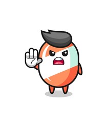 candy character doing stop gesture