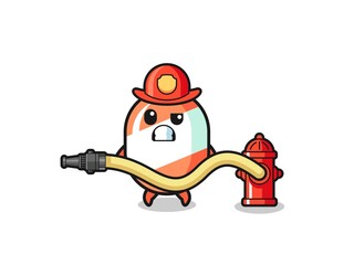 candy cartoon as firefighter mascot with water hose