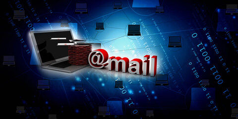 3d illustration Network community concept .e mail sign sign with laptop