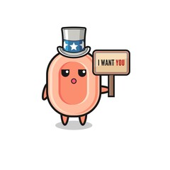Naklejka premium soap cartoon as uncle Sam holding the banner I want you