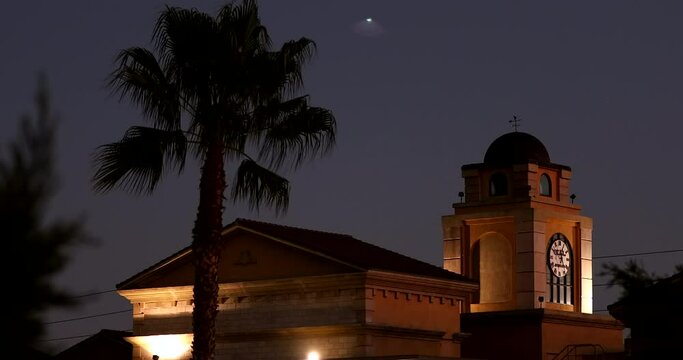 Sunset view of the urban core of downtown Rancho Cucamonga, California, USA.