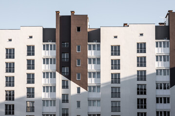 New freshly built european type Condominium apartment building without owners yet waiting for new inhabitants with prown desing elements flat photo