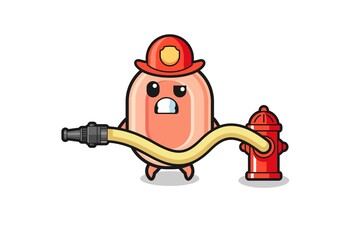 soap cartoon as firefighter mascot with water hose
