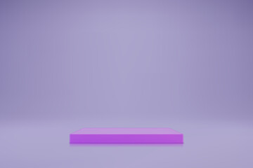 3D light purple podium on pastel lilac background. Empty stage for product presentation. Realistic vector platform with free space. Minimalistic mockup design. Template of pedestal