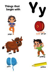 Things that start with the letter Y. Educational, vector illustration for children.
