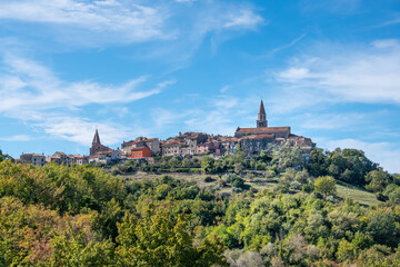 View on the medieval village Buje in Croatia on a also known as the "sentinel of Istria" for its hilltop site. The town developed from a Roman and Venetian settlement into a medieval town.