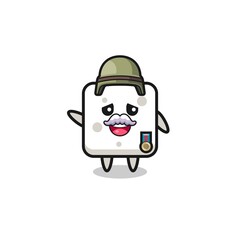 cute sugar cube as veteran cartoon