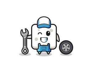 the sugar cube character as a mechanic mascot