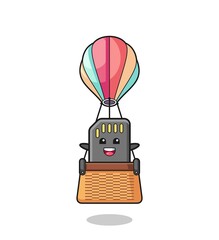 memory card mascot riding a hot air balloon
