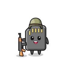 cute memory card mascot as a soldier