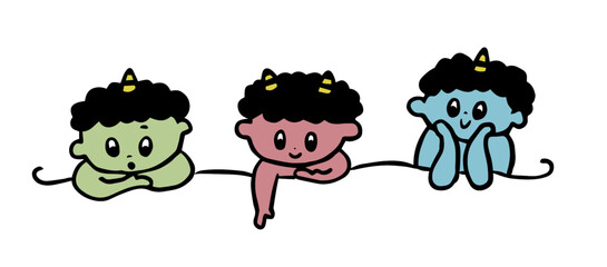 下を眺める鬼の子供たち