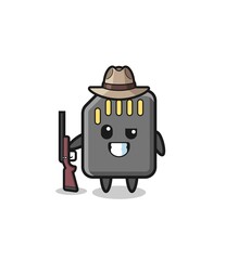 memory card hunter mascot holding a gun