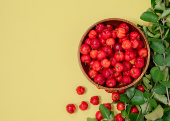 Red brazilian acerola cherry Citrus fruit contain high levels of vitamin C for good health.