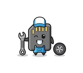 the memory card character as a mechanic mascot