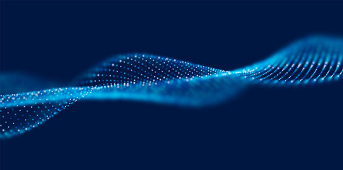 Abstract blue particle background. Flow wave with dot landscape. Digital data structure. Future mesh or sound grid. Pattern point visualization. Technology vector illustration.