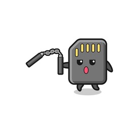 cartoon of memory card using nunchaku
