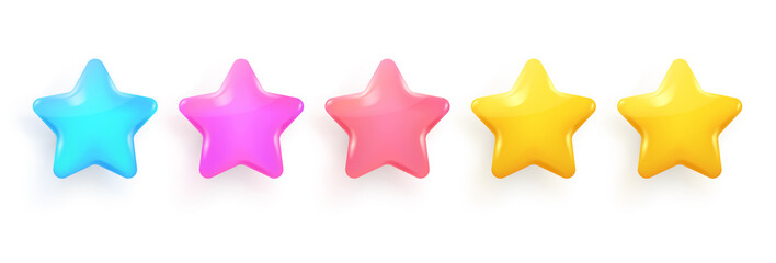 Five star rating, 5 stars for product rating, feedback rating, mobile apps and websites.